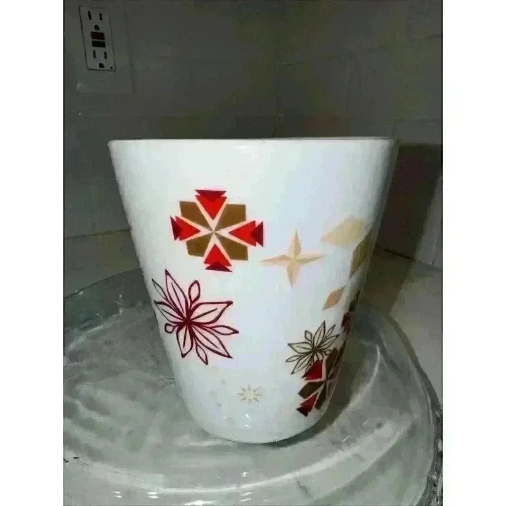 Starbucks Coffee Mug 2013 Holiday Poinsettia + Snowflakes Abstract 11oz cup 4